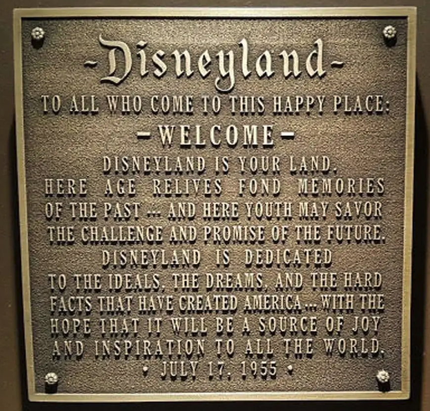 Disneyland’s opening-day dedication plaque dated July 17, 1955
